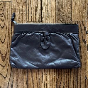 Vintage 70s Leather Clutch Handbag in Taupe Chocolate Brown Leather.